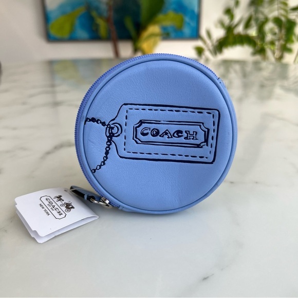Coach Handbags - NWT Coach Hang Tag Motif Light Chambray Blue Round Coin Purse Zip Case 48558